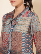 Janasya Women's Multicolor Georgette Ethnic Motifs Casual Top