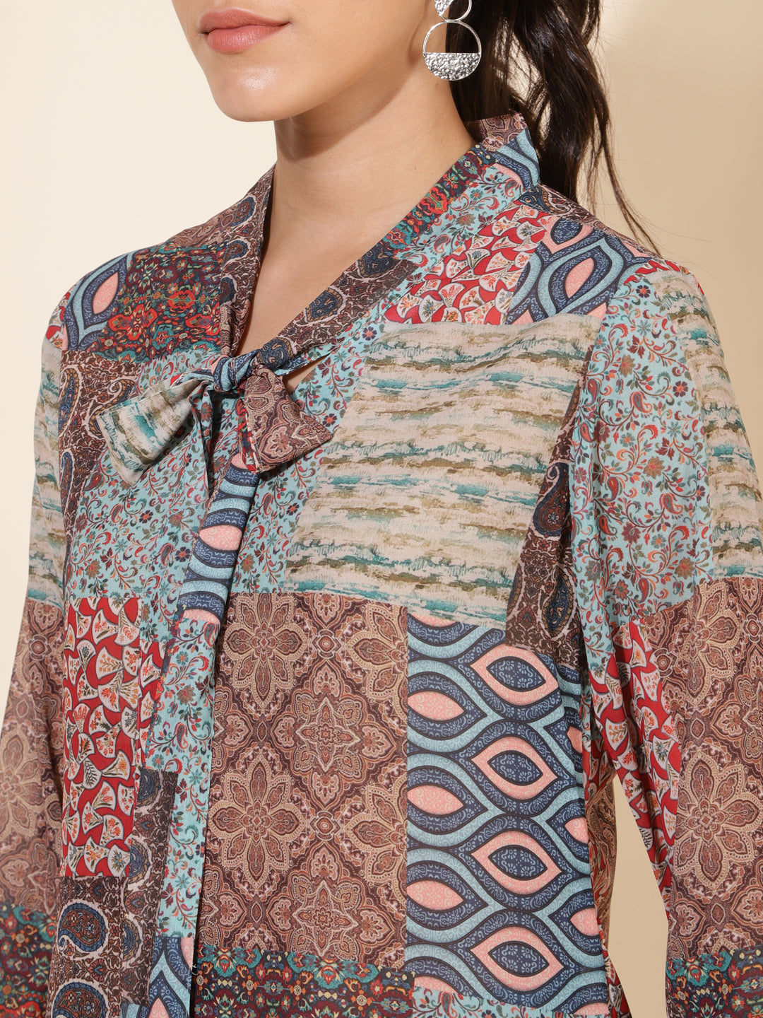Janasya Women's Multicolor Georgette Ethnic Motifs Casual Top