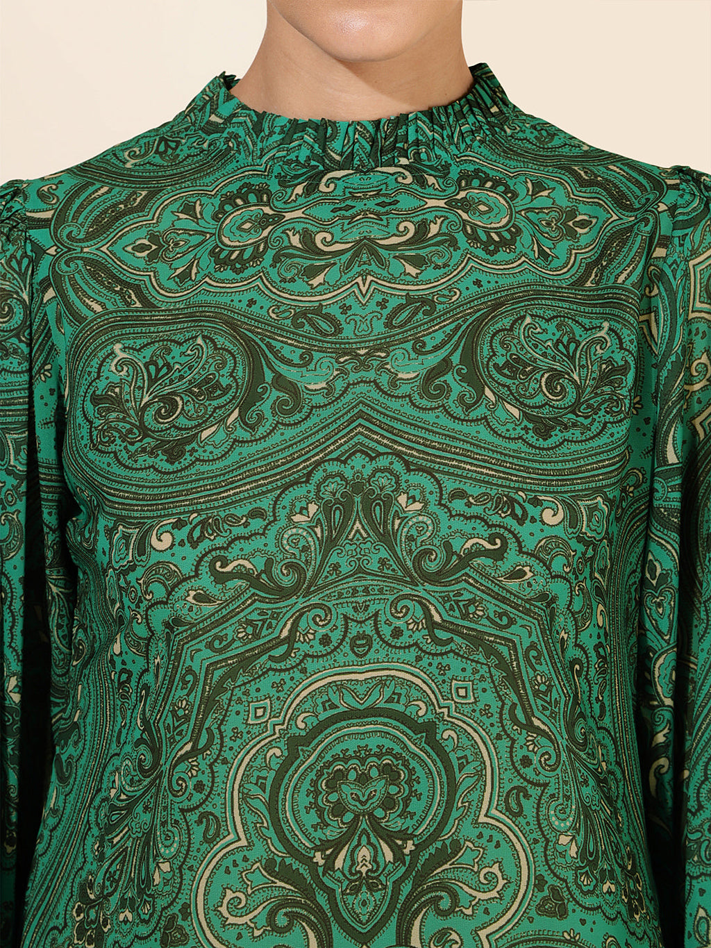 Janasya Women's Green Georgette Digital Printed Casual Top