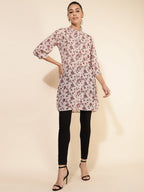 Janasya Women's Beige Georgette Floral Printed Casual Tunic