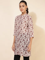 Janasya Women's Beige Georgette Floral Printed Casual Tunic