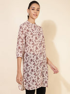 Janasya Women's Beige Georgette Floral Printed Casual Tunic