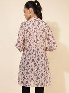 Janasya Women's Beige Georgette Floral Printed Casual Tunic