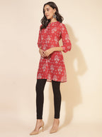 Janasya Women's Red Georgette Floral Printed Casual Tunic