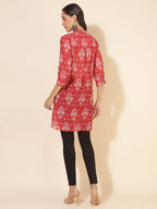 Janasya Women's Red Georgette Floral Printed Casual Tunic