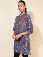Janasya Women's Violet Georgette Floral Printed Casual Tunic