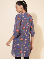 Janasya Women's Violet Georgette Floral Printed Casual Tunic