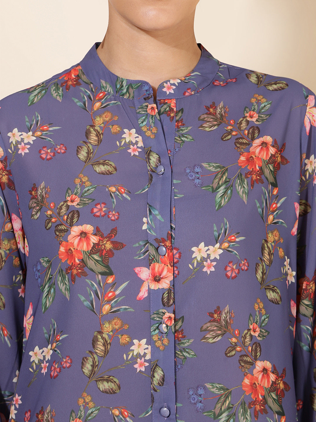 Janasya Women's Violet Georgette Floral Printed Casual Tunic