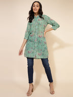Janasya Women's Light Green Georgette Floral Printed Casual Tunic