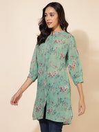 Janasya Women's Light Green Georgette Floral Printed Casual Tunic