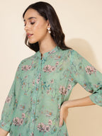 Janasya Women's Light Green Georgette Floral Printed Casual Tunic