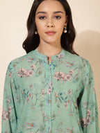 Janasya Women's Light Green Georgette Floral Printed Casual Tunic