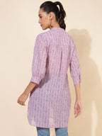 Janasya Women's Light Pink Georgette Floral Printed Casual Tunic