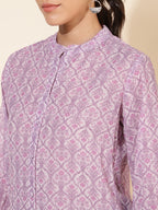 Janasya Women's Light Pink Georgette Floral Printed Casual Tunic