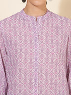 Janasya Women's Light Pink Georgette Floral Printed Casual Tunic