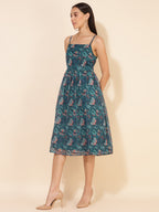 Janasya Women's Blue Chiffon Lurex Digital Floral Printed Casual Dress - Distacart