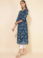 Janasya Blue Georgette Floral Printed Casual Kurta - Distacart