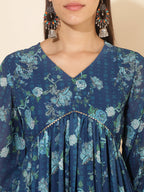 Janasya Blue Georgette Floral Printed Casual Kurta - Distacart