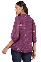 Janasya Purple Dobby Georgette Floral Print Casual A-Line Top