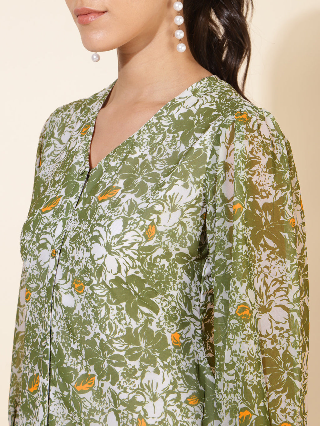 Janasya Olive Georgette Floral Printed A-Line Casual Dress - Distacart