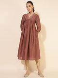 Janasya Brown Crepe Silk Embellished Empire Kurta