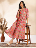Janasya Multicolor Cotton Floral Printed Flared Dress - Distacart