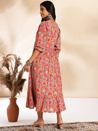 Janasya Multicolor Cotton Floral Printed Flared Dress - Distacart