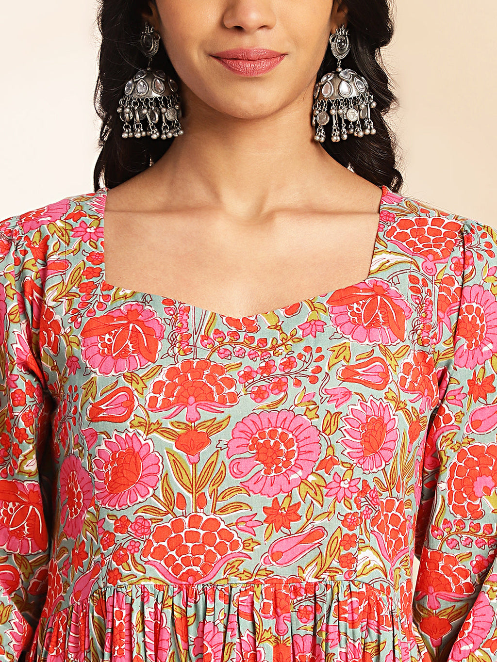 Janasya Multicolor Cotton Floral Printed Flared Dress - Distacart