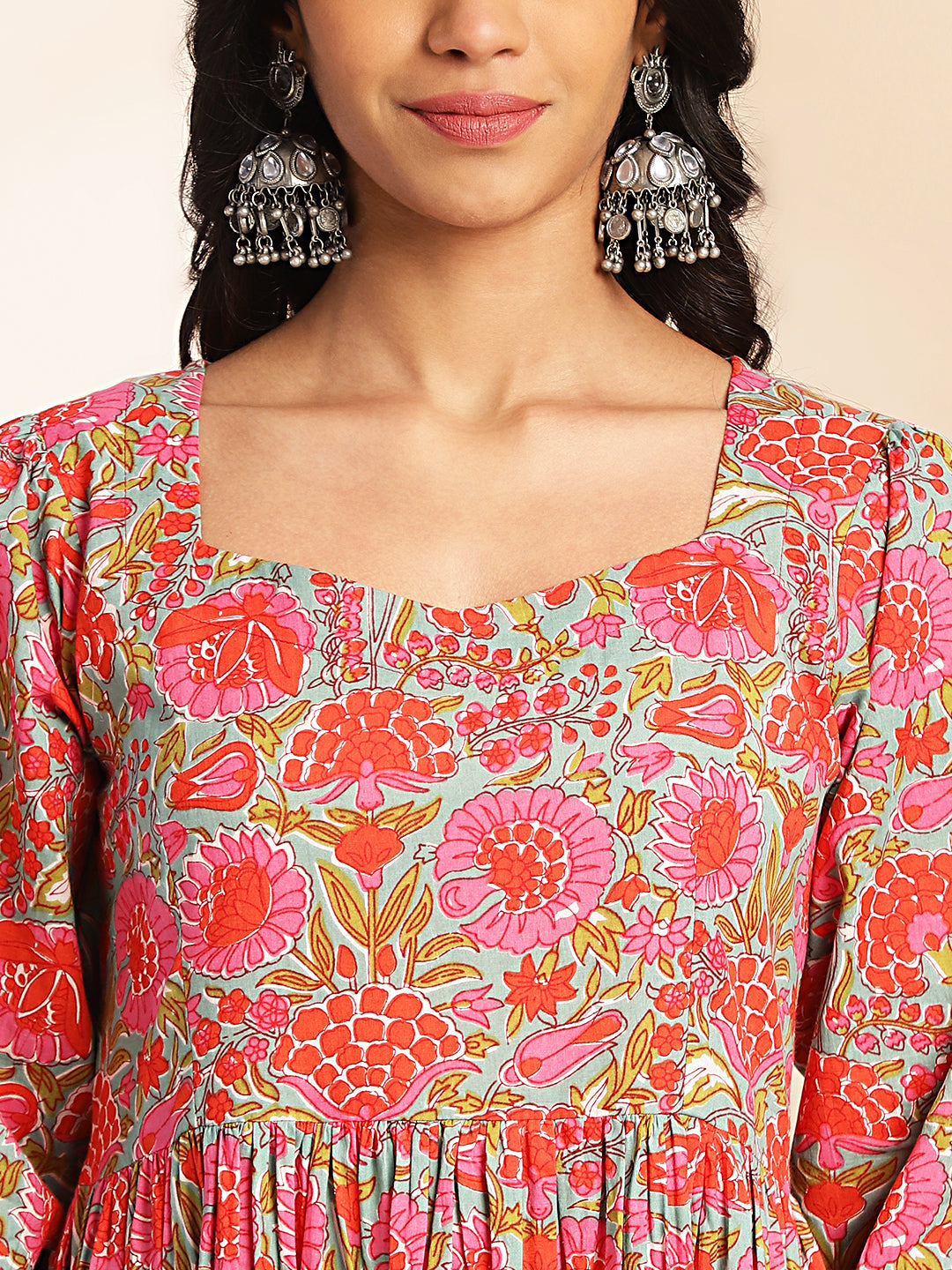 Janasya Multicolor Cotton Floral Printed Flared Dress - Distacart