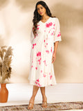 Janasya Off White Dobby Georgette Tie & Dye Fit & Flare Dress - Distacart