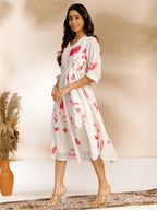 Janasya Off White Dobby Georgette Tie & Dye Fit & Flare Dress - Distacart