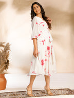 Janasya Off White Dobby Georgette Tie & Dye Fit & Flare Dress - Distacart