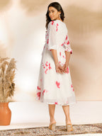 Janasya Off White Dobby Georgette Tie & Dye Fit & Flare Dress - Distacart