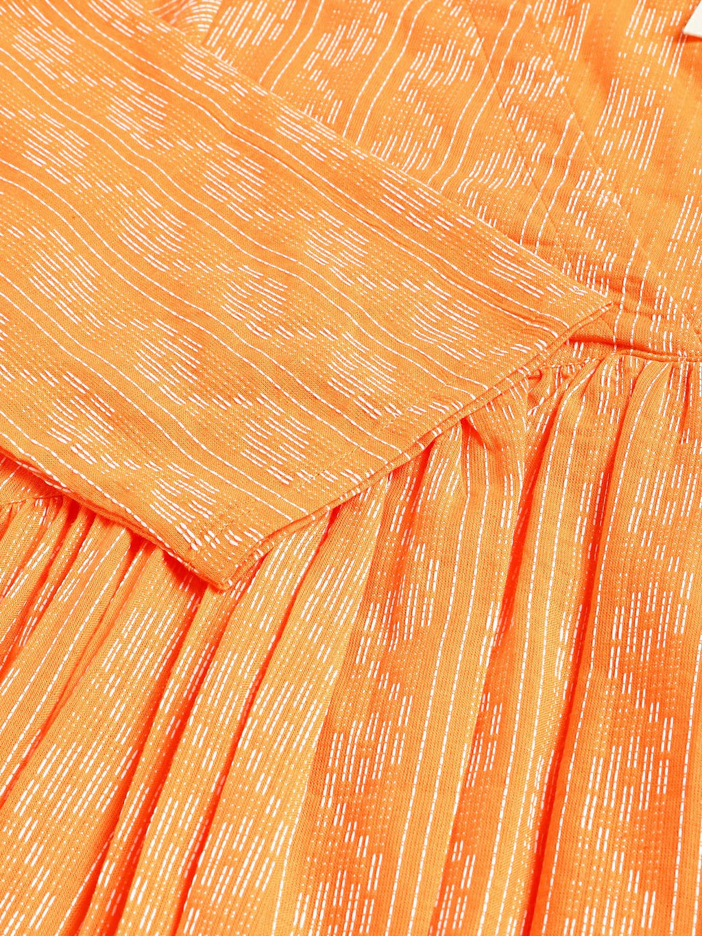 Janasya Orange Cotton Woven Design Gathered Kurta
