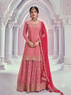 Vastranavya Exquisite Peach Heavy Chinon with Embroidered & Sequins Work Salwar Suits