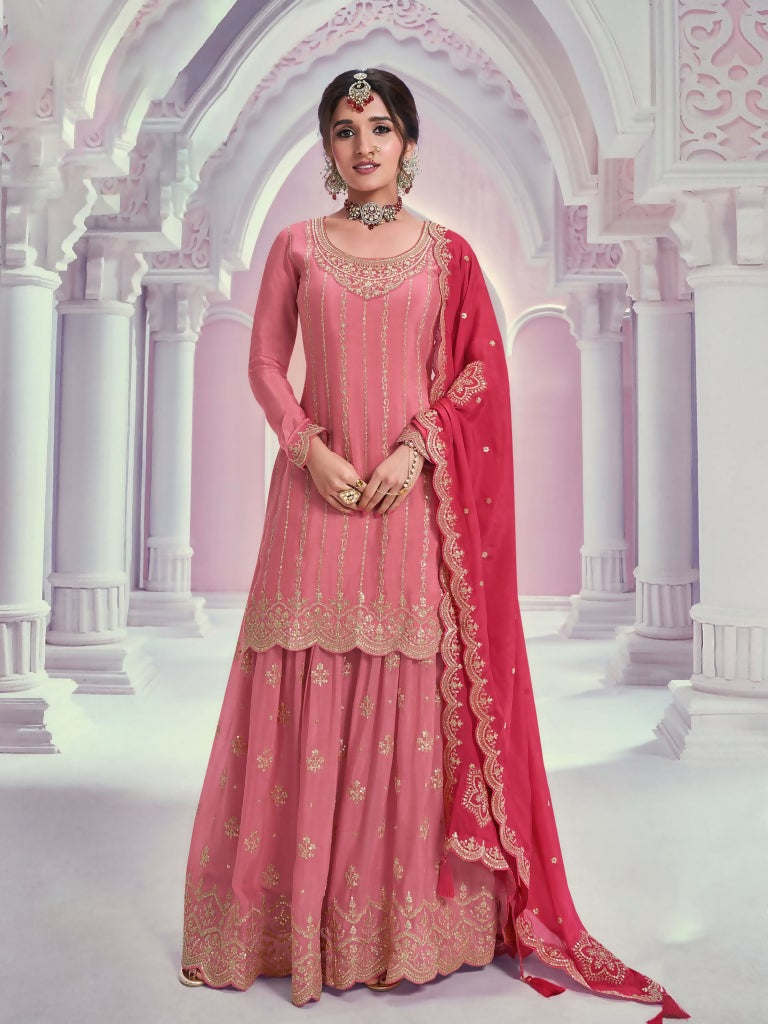 Vastranavya Exquisite Peach Heavy Chinon with Embroidered & Sequins Work Salwar Suits