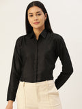 Jainish Women's Black Solid Shirt Style Top