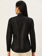 Jainish Women's Black Solid Shirt Style Top