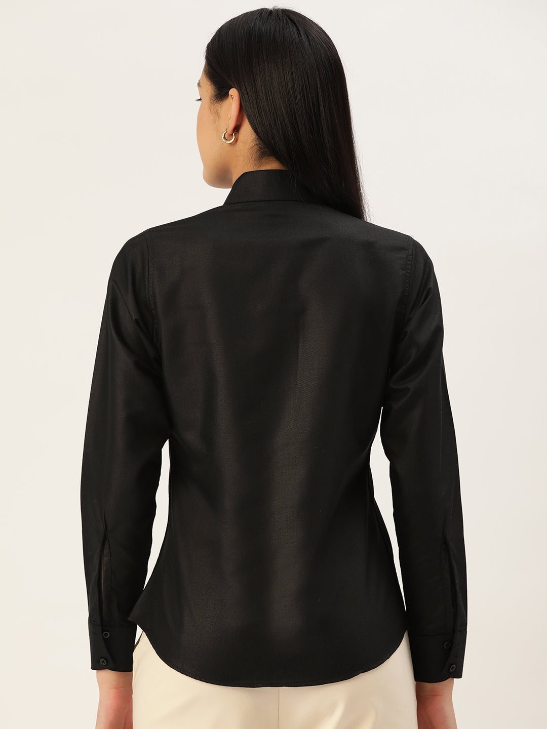 Jainish Women's Black Solid Shirt Style Top