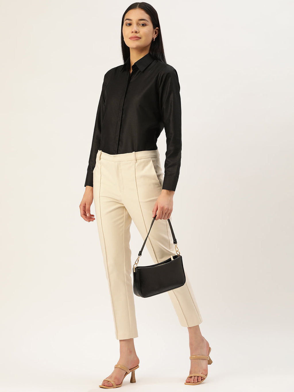 Jainish Women's Black Solid Shirt Style Top