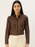 Jainish Women's Coffee Solid Shirt Style Top