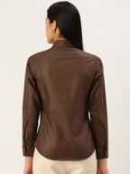Jainish Women's Coffee Solid Shirt Style Top