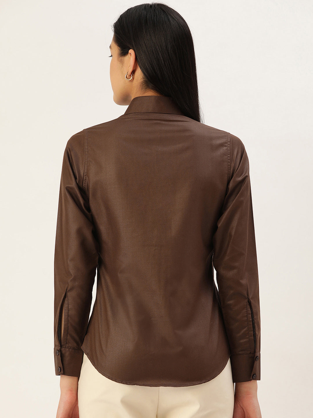 Jainish Women's Coffee Solid Shirt Style Top