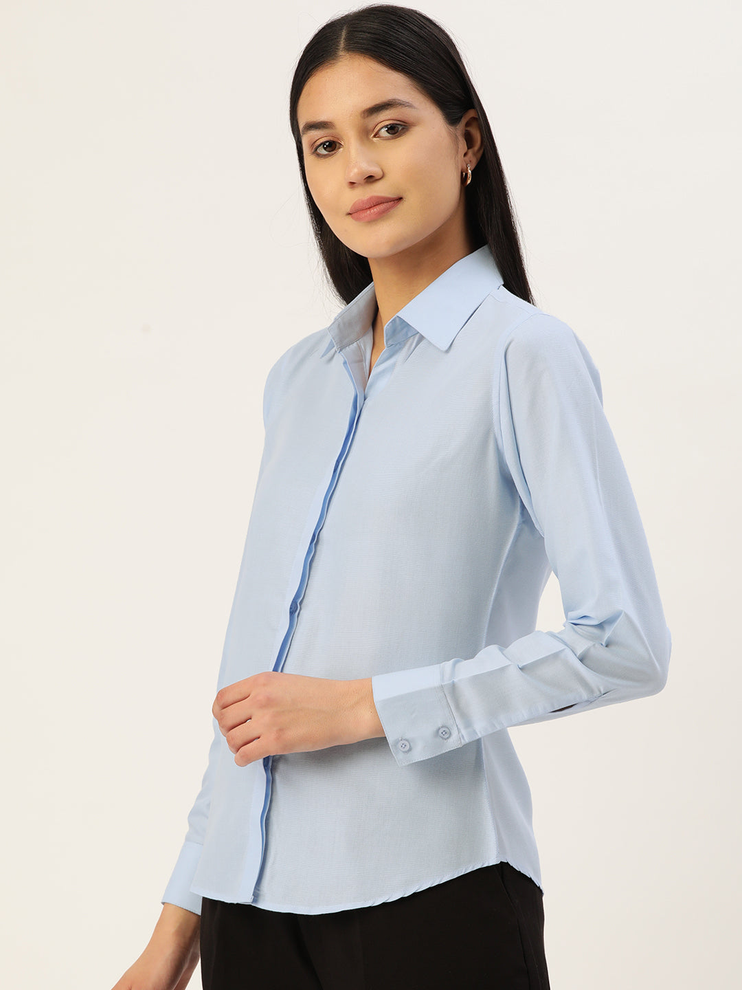 Jainish Women's Blue Solid Shirt Style Top