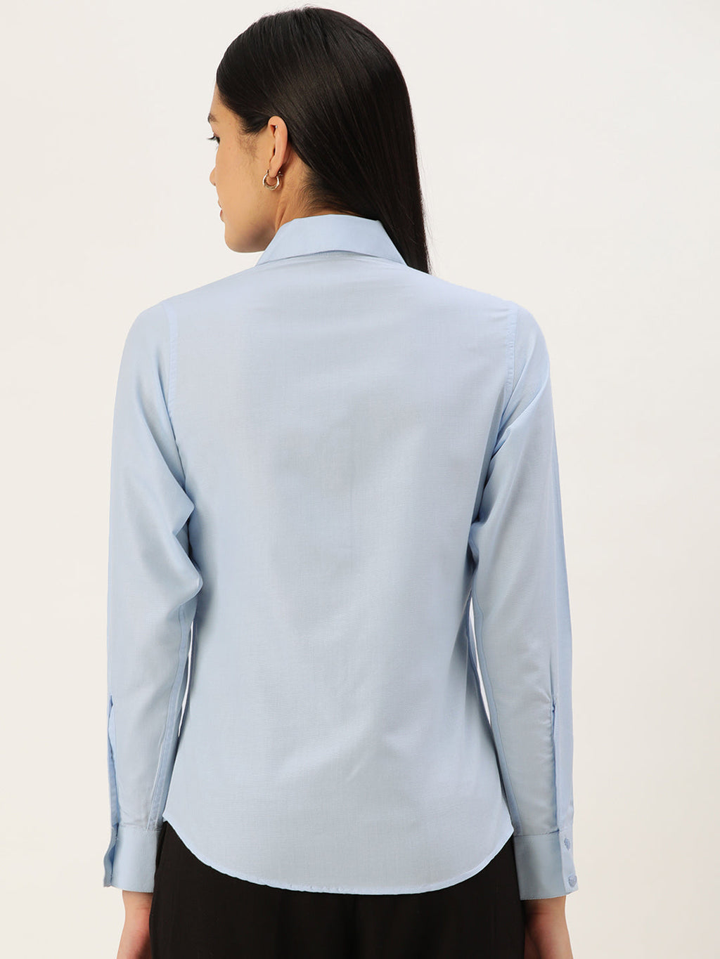 Jainish Women's Blue Solid Shirt Style Top