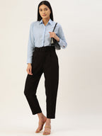 Jainish Women's Blue Solid Shirt Style Top