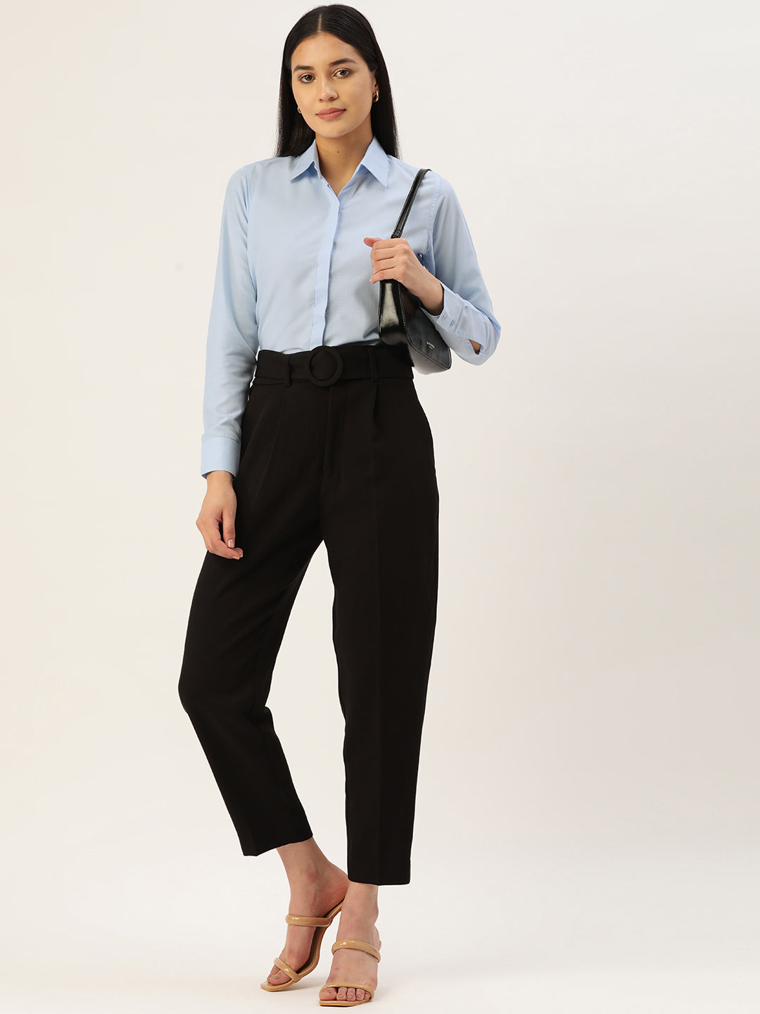 Jainish Women's Blue Solid Shirt Style Top