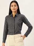 Jainish Women's Grey Solid Shirt Style Top