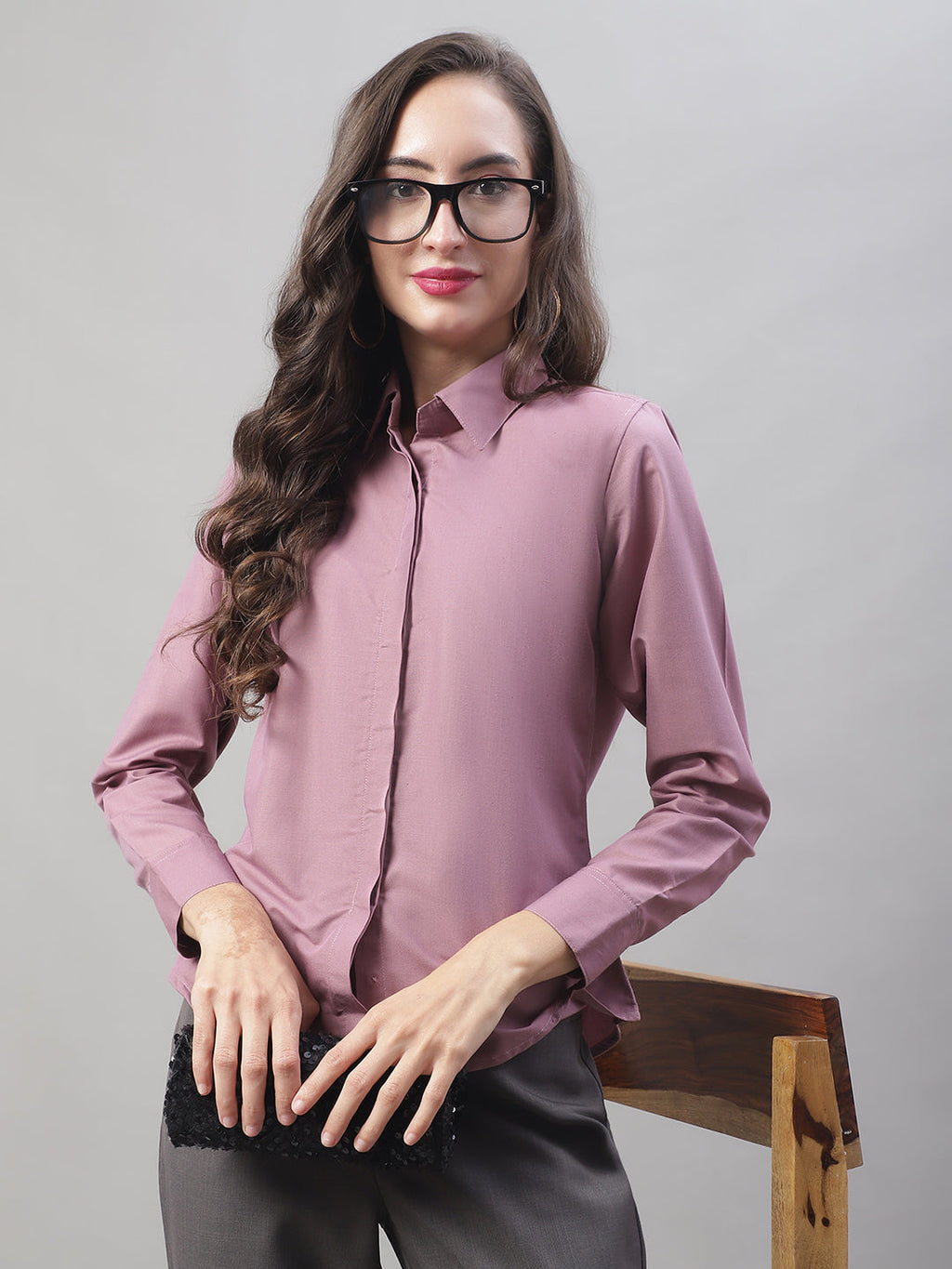 Jainish Women's Magenta Pink Solid Shirt Style Top