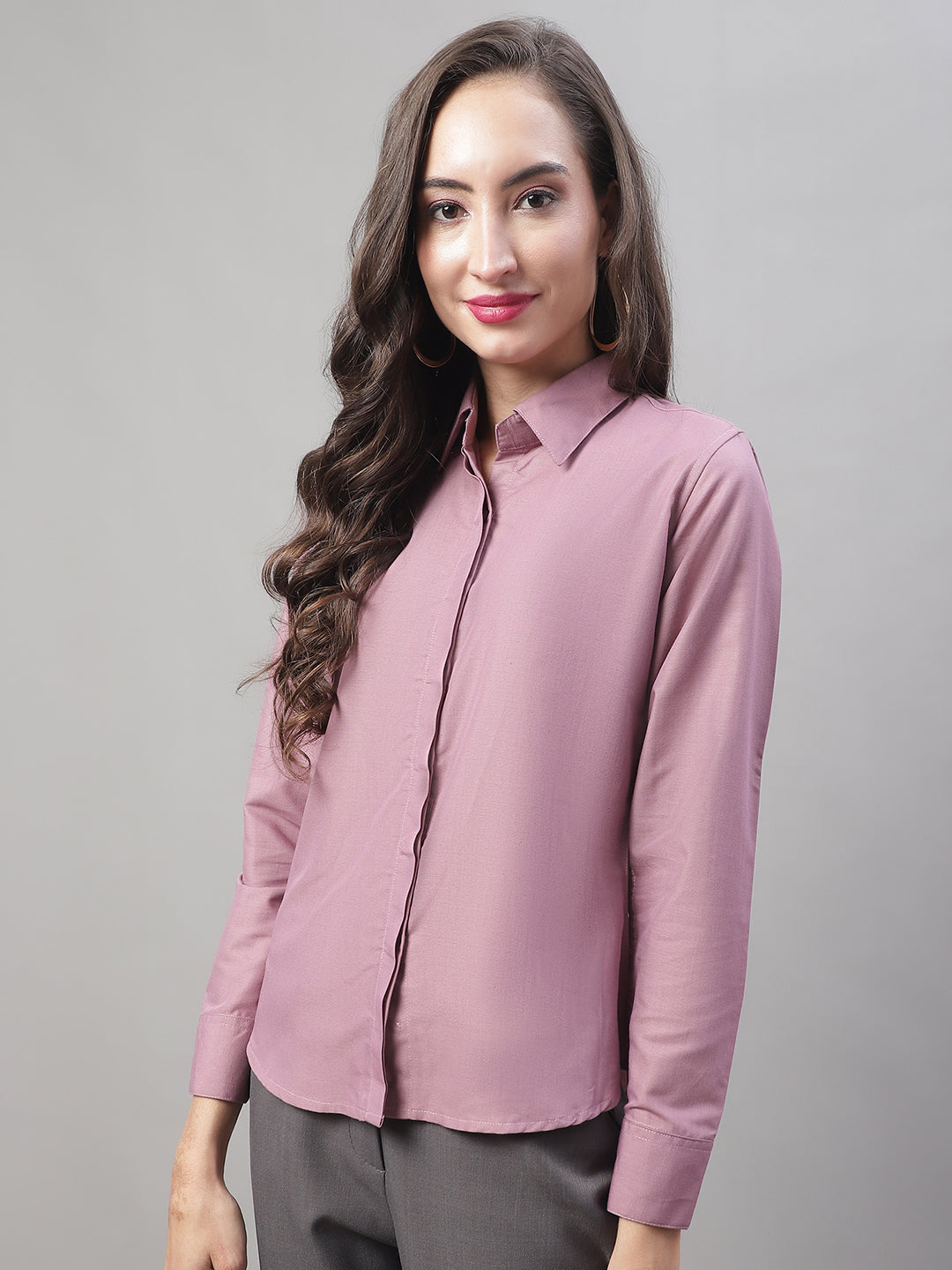 Jainish Women's Magenta Pink Solid Shirt Style Top